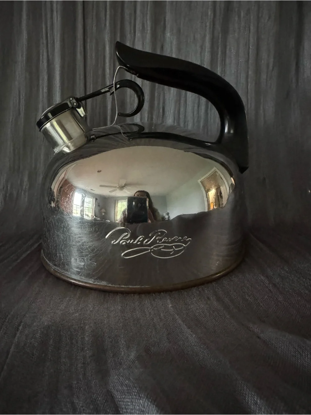 Paul Revere Stainless Steel Tea Kettle with Black Handle